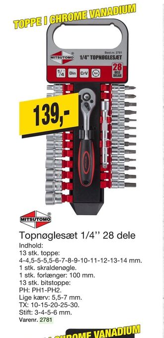 Harald Nyborg Topnøglesæt 1/4'' 28 dele tilbud