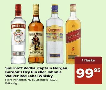 SuperBrugsen Smirnoff Vodka, Captain Morgan, Gordon's Dry Gin eller Johnnie Walker Red Label Whisky tilbud