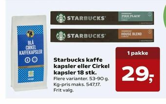 SuperBrugsen Starbucks kaffe kapsler eller Cirkel kapsler 18 stk tilbud