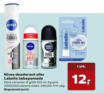 SuperBrugsen Nivea deodorant eller Labello læbepomade tilbud