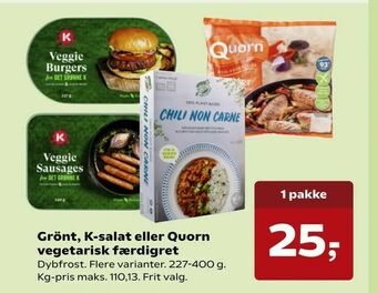 Grönt, K-salat eller Quorn vegetarisk færdigret