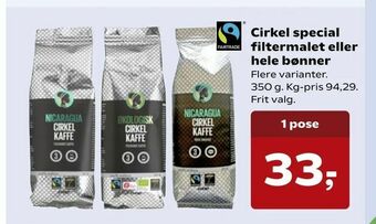 SuperBrugsen Cirkel special filtermalet eller hele bønner tilbud