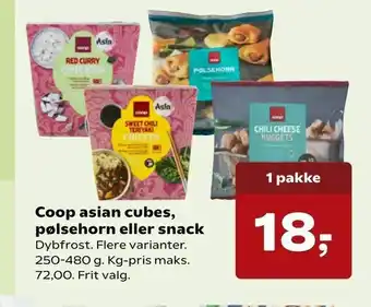 Coop asian cubes, pølsehorn eller snack