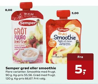 SuperBrugsen Semper grød eller smoothie tilbud