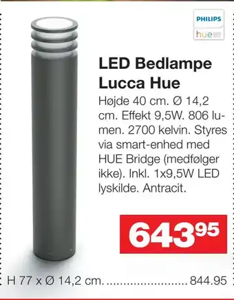 Bauhaus Led bedlampe lucca hue tilbud
