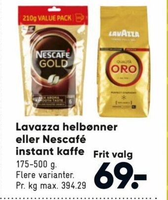 Bilka Lavazza helbønner eller Nescafé instant kaffe tilbud