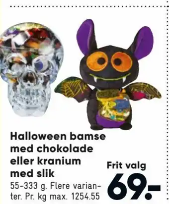 Bilka Halloween bamse med chokolade eller kranium med slik tilbud
