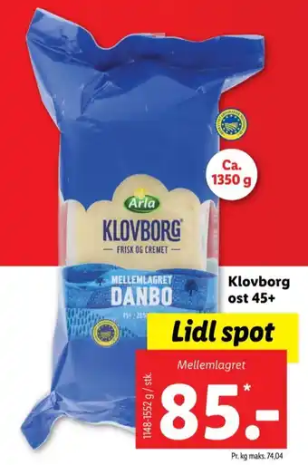 Klovborg skæreost danbo mellemlagret 45+