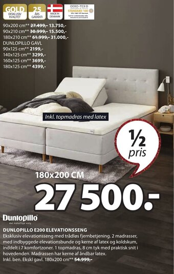 JYSK Dunlopillo E200 Elevationsseng tilbud