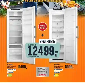 Skousen Asko køleskab r23844w + asko fryseskab fn23844w tilbud