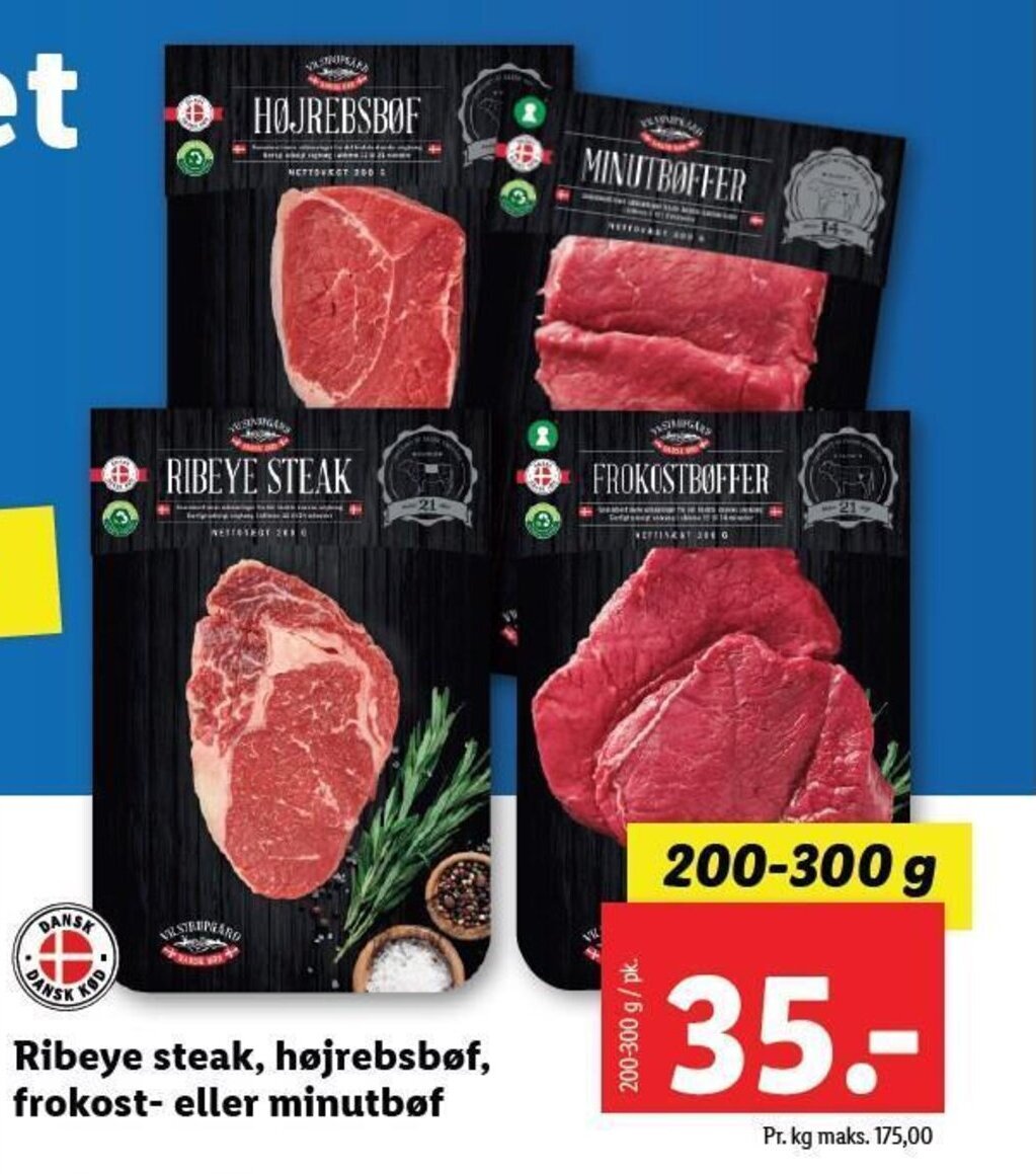 Ribeye Steak, Højrebsbøf Frokost eller minutbøf tilbud hos Lidl