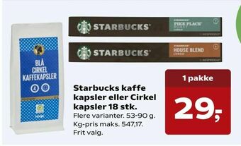 Kvickly Starbucks kaffe kapsler eller Cirkel kapsler 18 stk tilbud