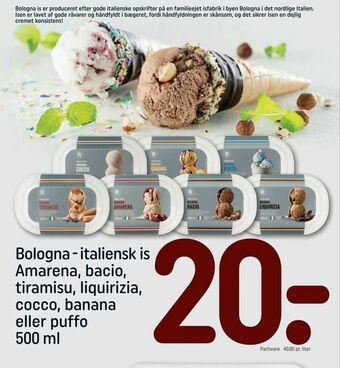 REMA 1000 Bologna - italiensk is Amarena, bacio, tiramisu, liquirizia, cocco, banana eller puffo tilbud