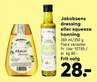 Bilka Jakobsens dressing eller squeeze honning tilbud