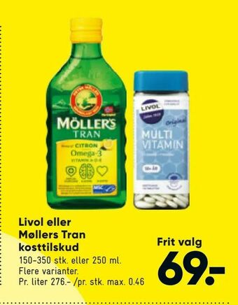 Bilka Livol eller Møllers Tran kosttilskud tilbud