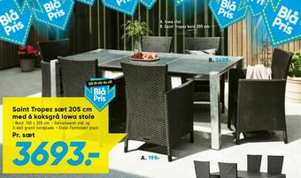 Bilka Saint Tropez sæt 205 cm med 6 koksgrå Iowa stole tilbud