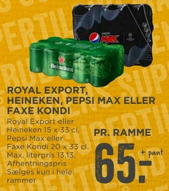 MENY Royal export, heineken, pepsi max eller faxe kondi tilbud