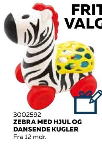 Zebra med hjul og dansende kugler