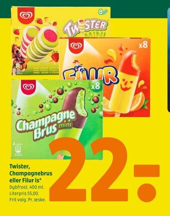 Coop 365 Twister, champagnebrus eller filur is tilbud