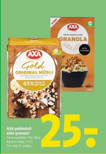 Coop 365 Axa guldmüsli eller granola tilbud