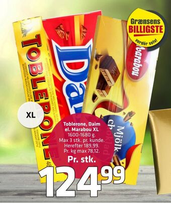 Fleggaard Toblerone, daim el. marabou xl tilbud