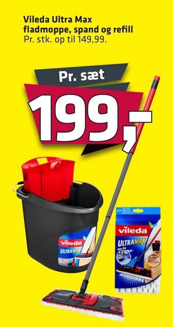 Vileda ultra max fladmoppe, spand og refill