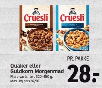 SPAR Quaker eller guldkorn morgenmad tilbud