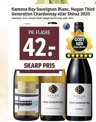 SPAR Kamona bay sauvignon blanc, nugan third generation chardonnay eller shiraz 2020 tilbud