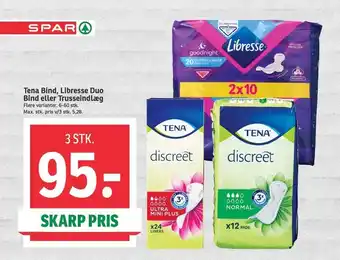 SPAR Tena bind, libresse duo bind eller trusseindlæg 3 stk tilbud
