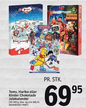 SPAR Toms, haribo eller kinder chokolade julekalender tilbud