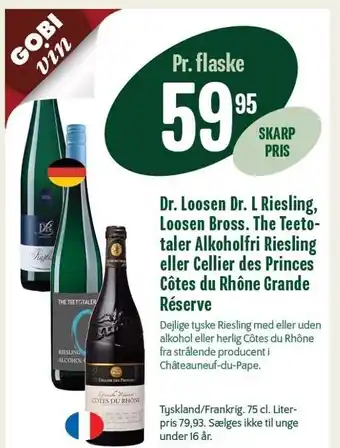 Dr. loosen, dr. l riesling, loosen bross. tje teetotaler alkoholfri riesling el. cellier des princes côtes du rhône grande rè