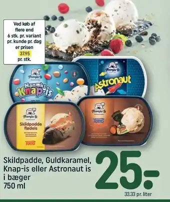 Skildpadde, guldkaramel, knap-is el. astronaut is i bæger