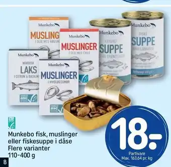 REMA 1000 Munkebo fisk, muslinger el. fiskesuppe i dåse tilbud