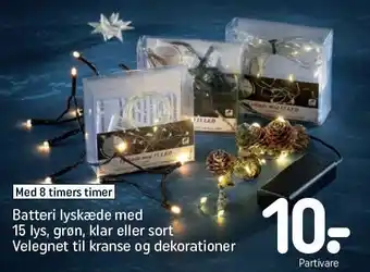 REMA 1000 Batteri lyskæde m. 15 lys, grøn, klar el. sort tilbud