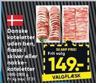 Bilka Danske koteletter uden ben, flæsk i skiver el. nakkekoteletter tilbud