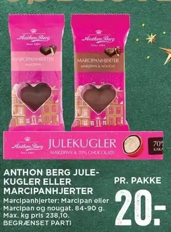 MENY Anthon berg julekugler el. marcipanhjerter tilbud