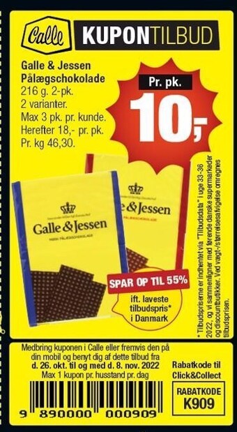 Calle Galle & jessen pålægschokolade tilbud