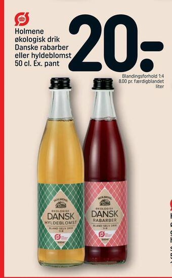 REMA 1000 Holmene økologisk drik Danske rabarber eller hyldeblomst tilbud