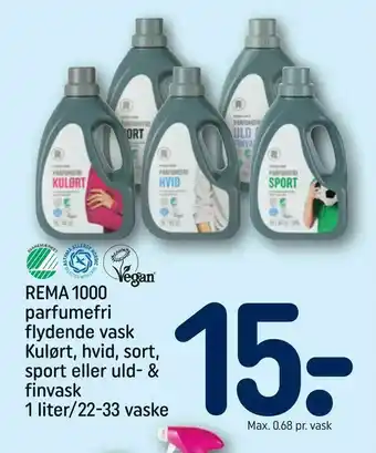 REMA 1000 REMA 1000 parfumefri flydende vask Kulørt, hvid, sort, sport eller uld- & finvask tilbud