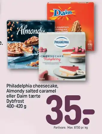 REMA 1000 Philadelphia cheesecake, Almondy salted caramel eller Daim tærte tilbud