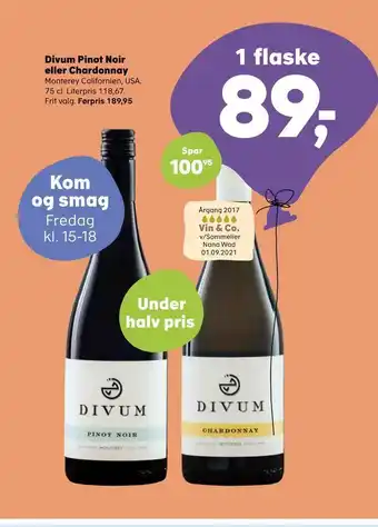 SuperBrugsen Divum pinot noir eller chardonnay tilbud