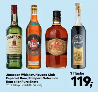 SuperBrugsen Jameson whiskey, havana club especial rom, pampero seleccion rom eller pure shots tilbud