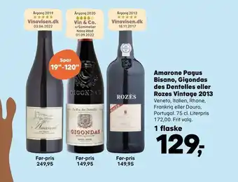 SuperBrugsen Amarone pagus bisano, gigondas des dentelles eller rozes vintage 2013 tilbud
