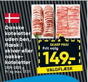 Bilka Danske koteletter uden ben, flæsk i skiver eller nakke koteletter tilbud