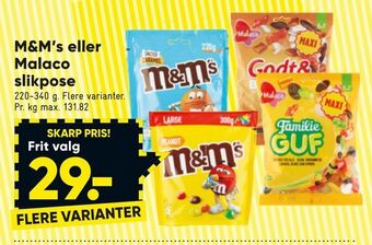 Bilka M&m's eller malaco slikpose tilbud