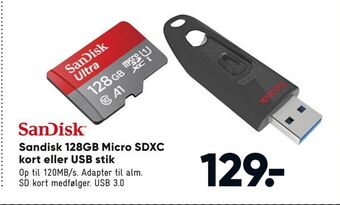 Bilka Sandisk 128gb micro sdxc kort eller usb stik tilbud