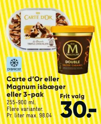 Bilka Carte d'or eller magnum isbæger eller 3-pak tilbud