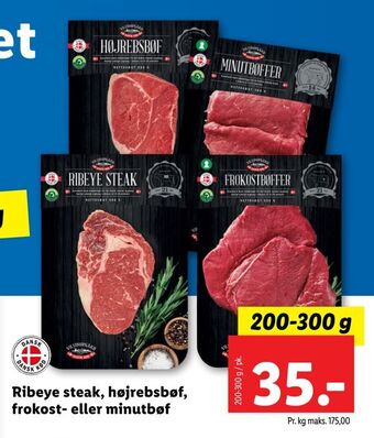 Lidl Ribeye steak, højrebsbøf, frokost- eller minutbøf tilbud