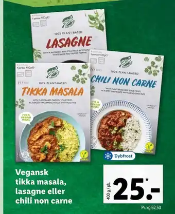 Lidl Vegansk tikka masala, lasagne eller chili non carne tilbud