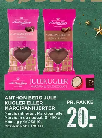MENY Anthon berg jule­ kugler eller marcipanhjerter tilbud